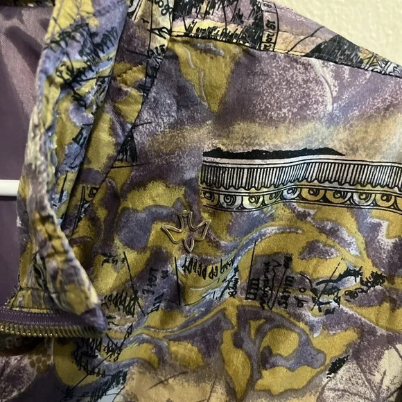 Vtg Nouveau Monde Sport 100% Silk Purple Fall Leaves Print Bomber Fabric Jacket - Picture 4 of 6